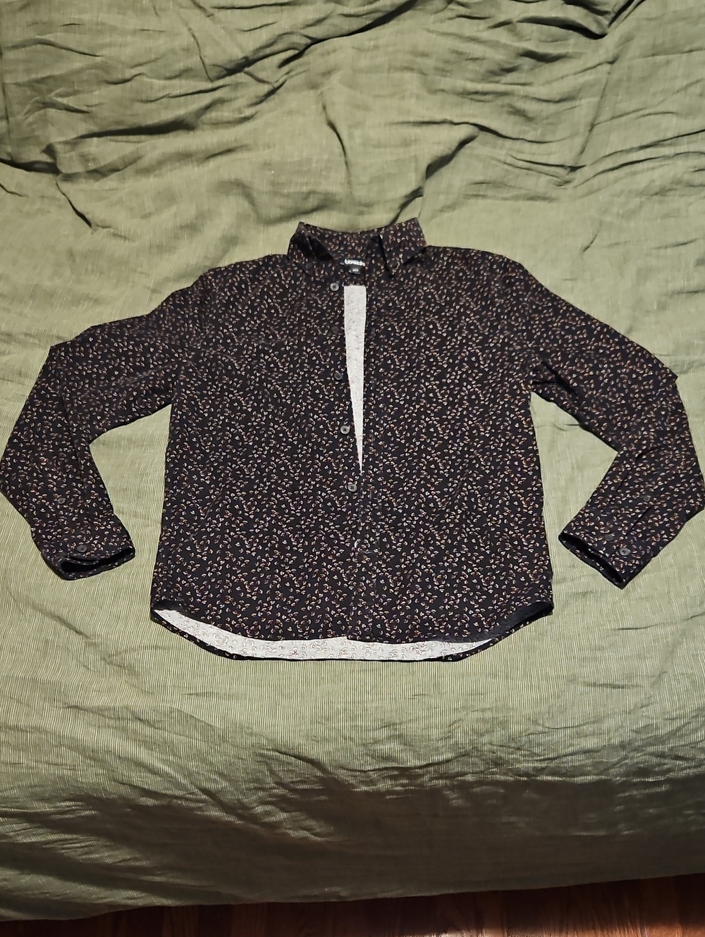 Express Black Floral Button-Down Men's Corduroy Shirt